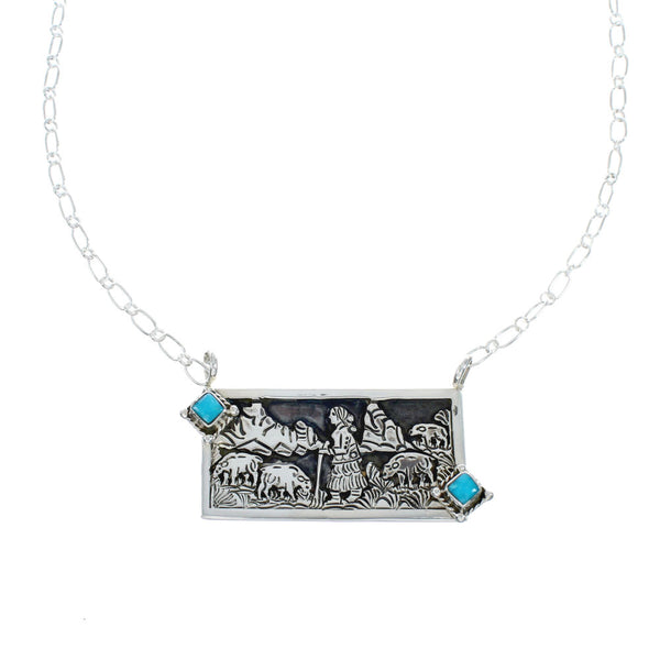 Native American Sterling Silver Story Teller Turquoise Necklace NN20164